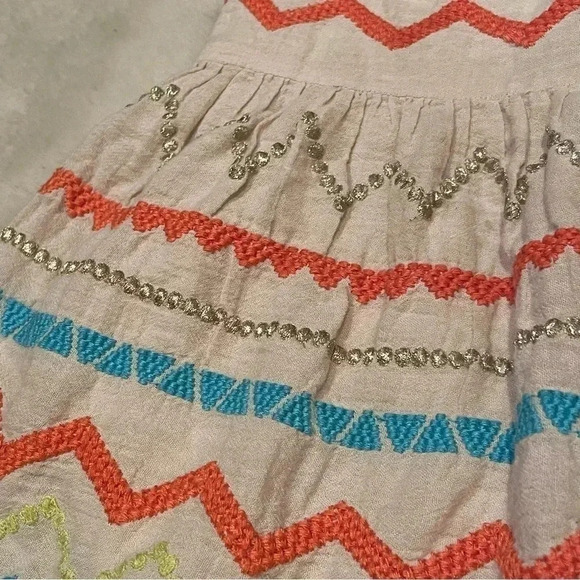 Peek Denver Embroidered Zig Zag Chevron Metallic Cotton Dress Sz: XS/2-3 - Picture 2 of 7